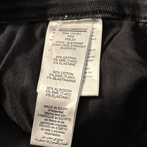 GOOD AMERICAN Black Distressed Denim Jeans Legs‎ Straight High Waist 10 Raw Hem - Picture 5 of 5